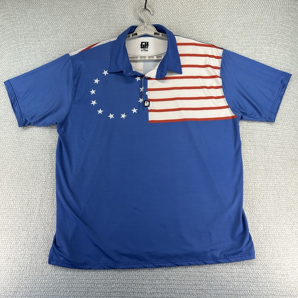 Greater Half Polo Shirt Mens 2XL Red White Blue Flag Performance Golf FLAW